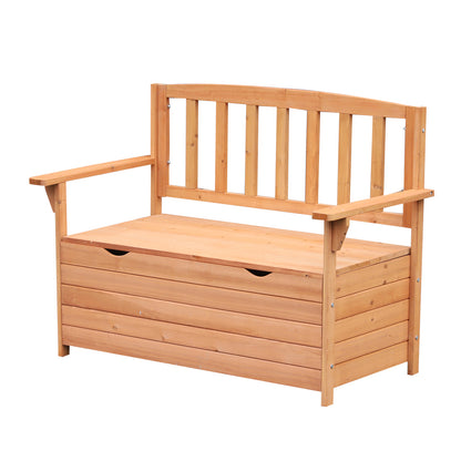 Garden Storage Bench, 2 Seater Fir Wood Outdoor Bench, Natural