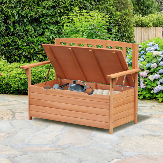 Garden Storage Bench, 2 Seater Fir Wood Outdoor Bench, Natural