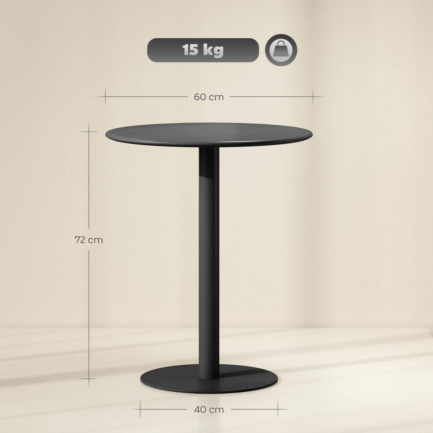 Dining Table, 60 cm Round Kitchen Table for 2 with Steel Base, Black