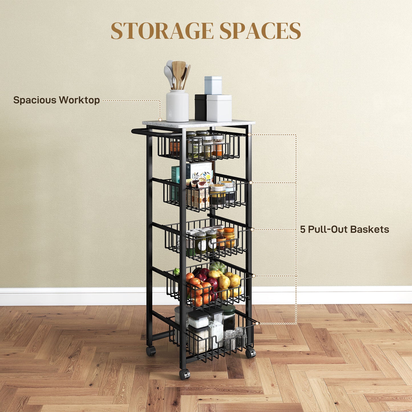 3 Tier Kitchen Trolley on Wheels Serving Cart with Handles Silver