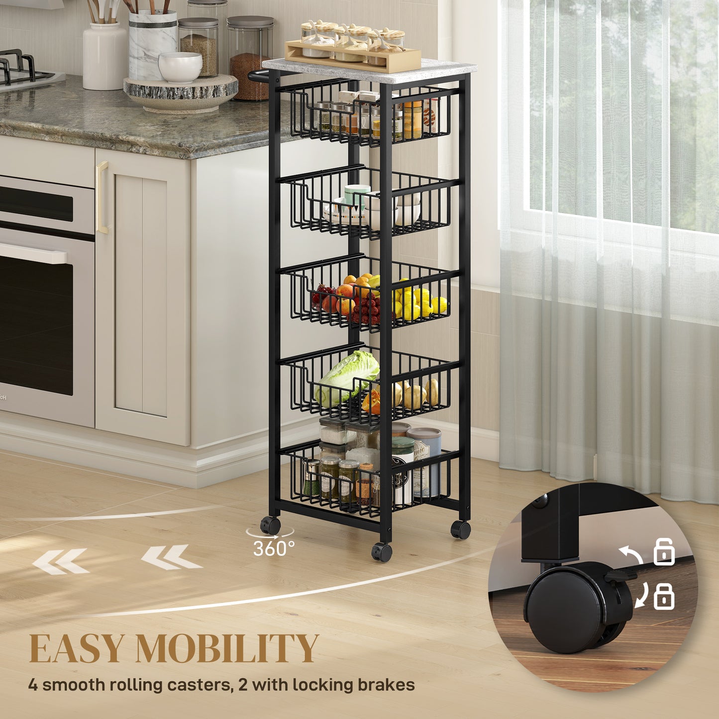 3 Tier Kitchen Trolley on Wheels Serving Cart with Handles Silver