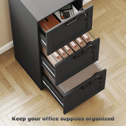 3-Drawer File Cabinet, Lockable Filing Cabinet for A4 Letter, Black