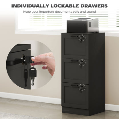 3-Drawer File Cabinet, Lockable Filing Cabinet for A4 Letter, Black