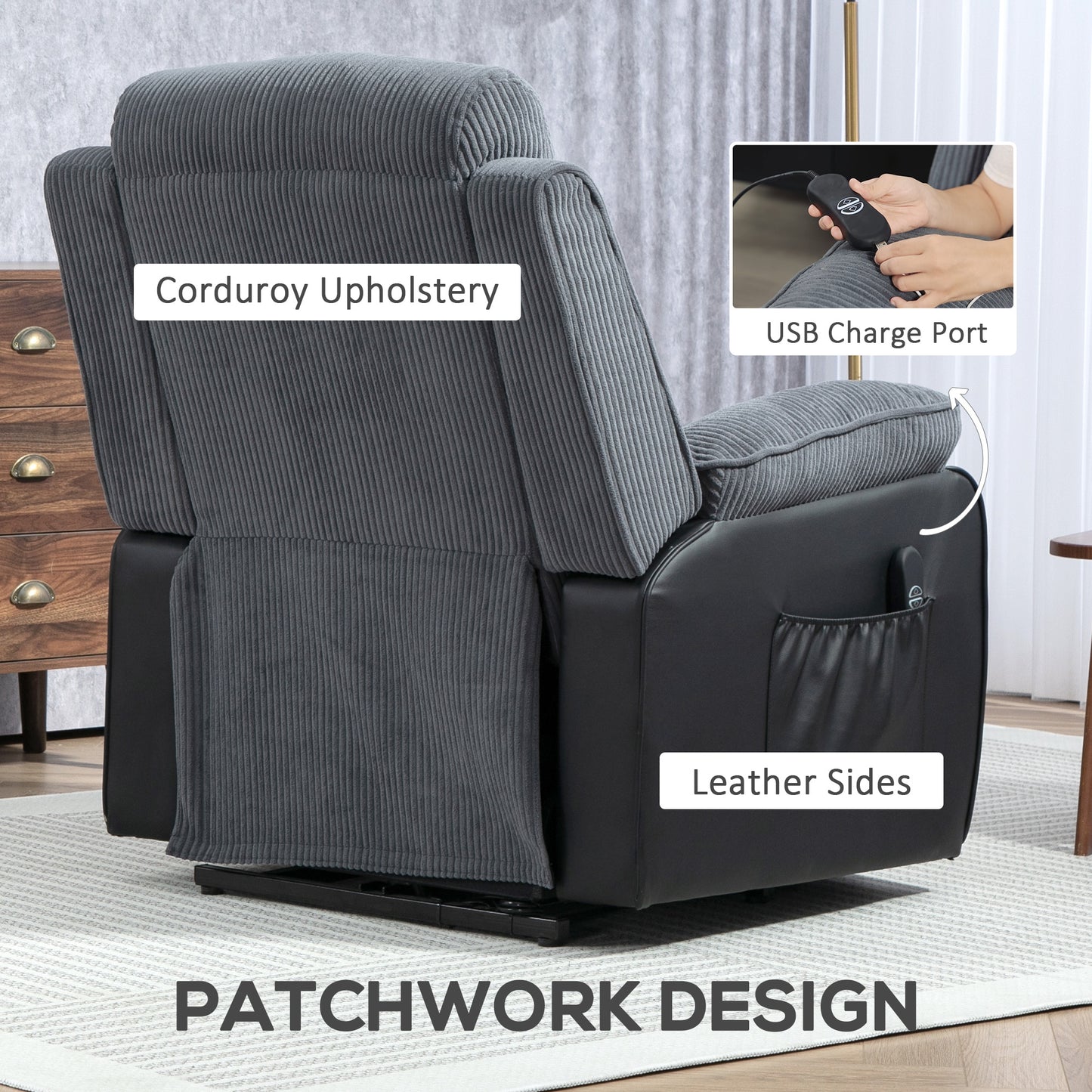Power Lift Riser and Recliner Chair with Remote Control, Dark Grey