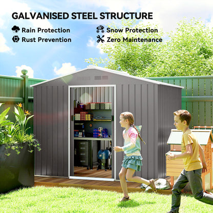 8 x 6ft Garden Storage Shed with Double Door, Light Grey