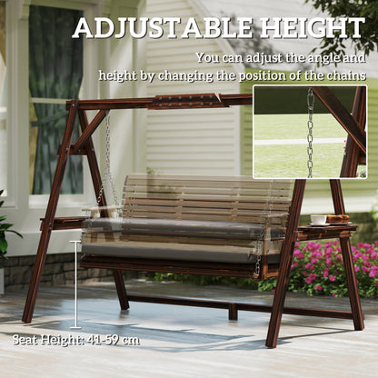 3 Seater Wooden Garden Swing Seat Chair with Side Trays and Cushion