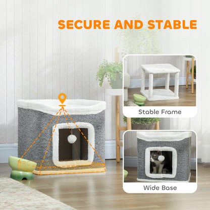 Cat House for Indoor Kittens, 2-Level Cat Cave Bed, Grey