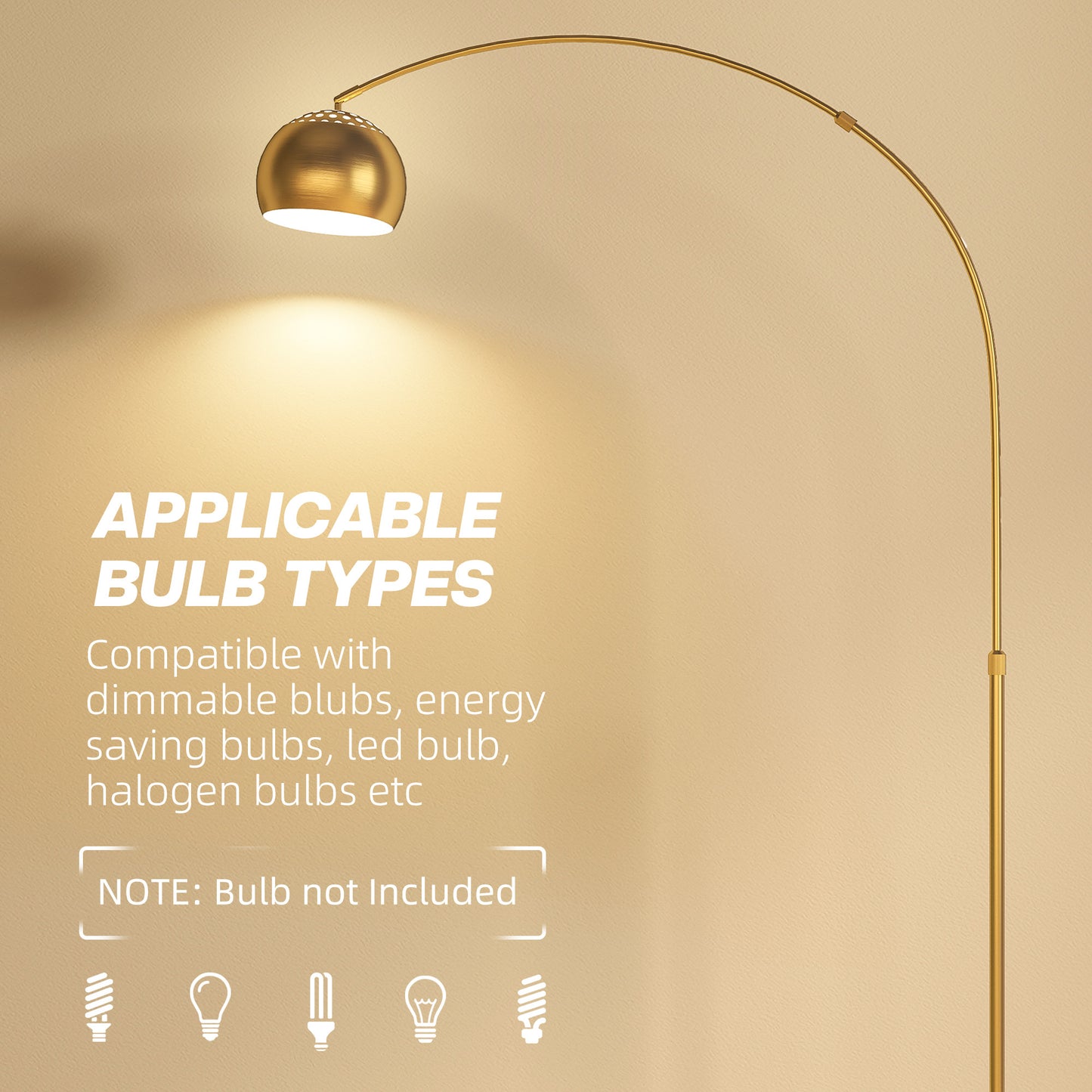 Arc Floor Lamp for Living Room, Free Standing Tall Lamp, Gold Tone