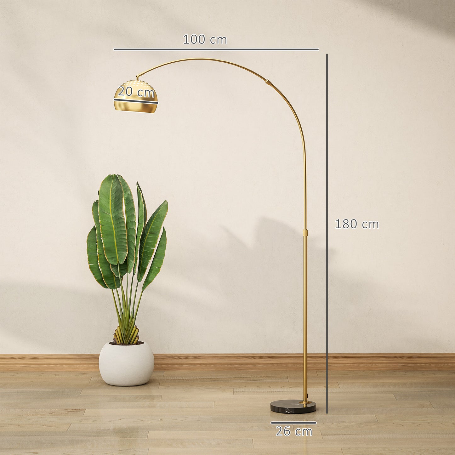 Arc Floor Lamp for Living Room, Free Standing Tall Lamp, Gold Tone