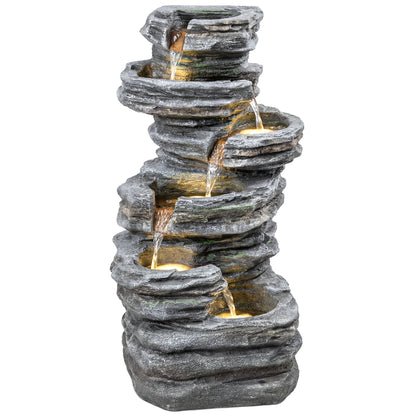 Outdoor Fountain, Resin Freestanding Garden Fountain, Grey