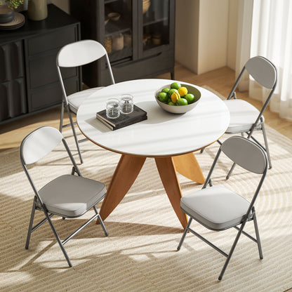 Folding Chairs Set of 4 with Cushioned Seat, Steel Frame, Off-White