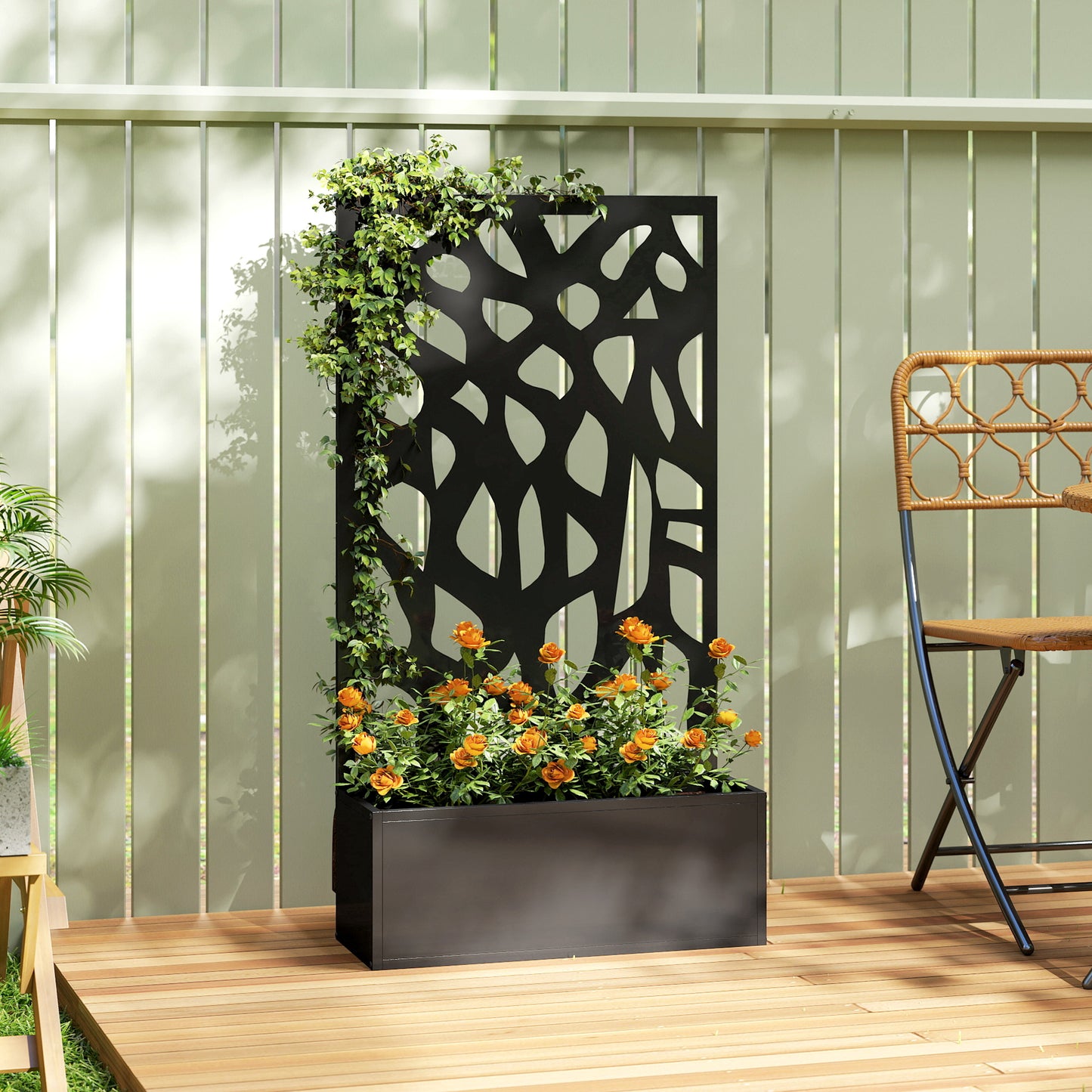 Metal Raised Garden Bed with Trellis, Outdoor Planter Box
