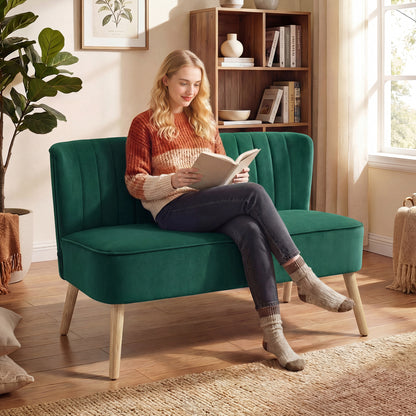 46" Loveseat Sofa 2 Seater Sofa with Padded Seat, Dark Green