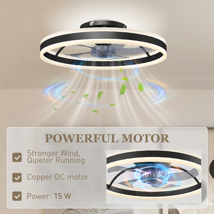 Ceiling Fan with Light and Remote, 3 Colour Temperatures, 50cm, Black
