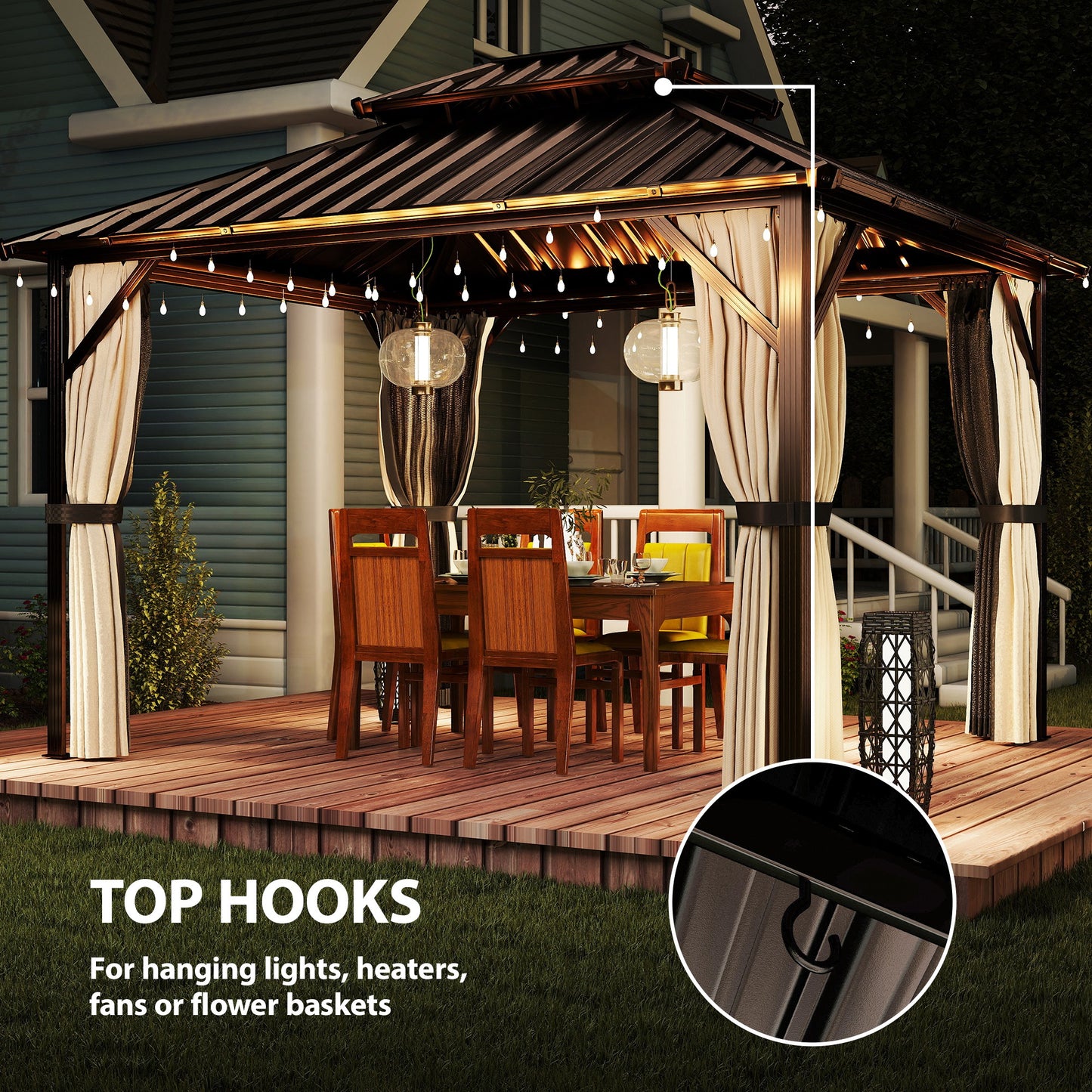 3 x 3.6 m Hardtop Gazebo Canopy with Aluminium Frame, Garden Gazebo
