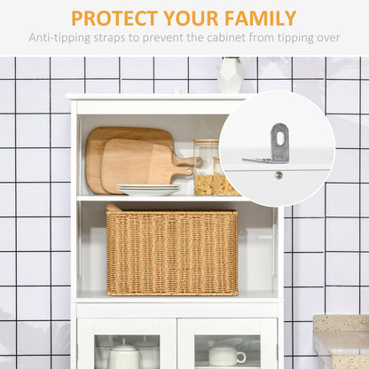 Kitchen Cupboard Storage Cabinet Adjustable Shelves, Glass Doors, White