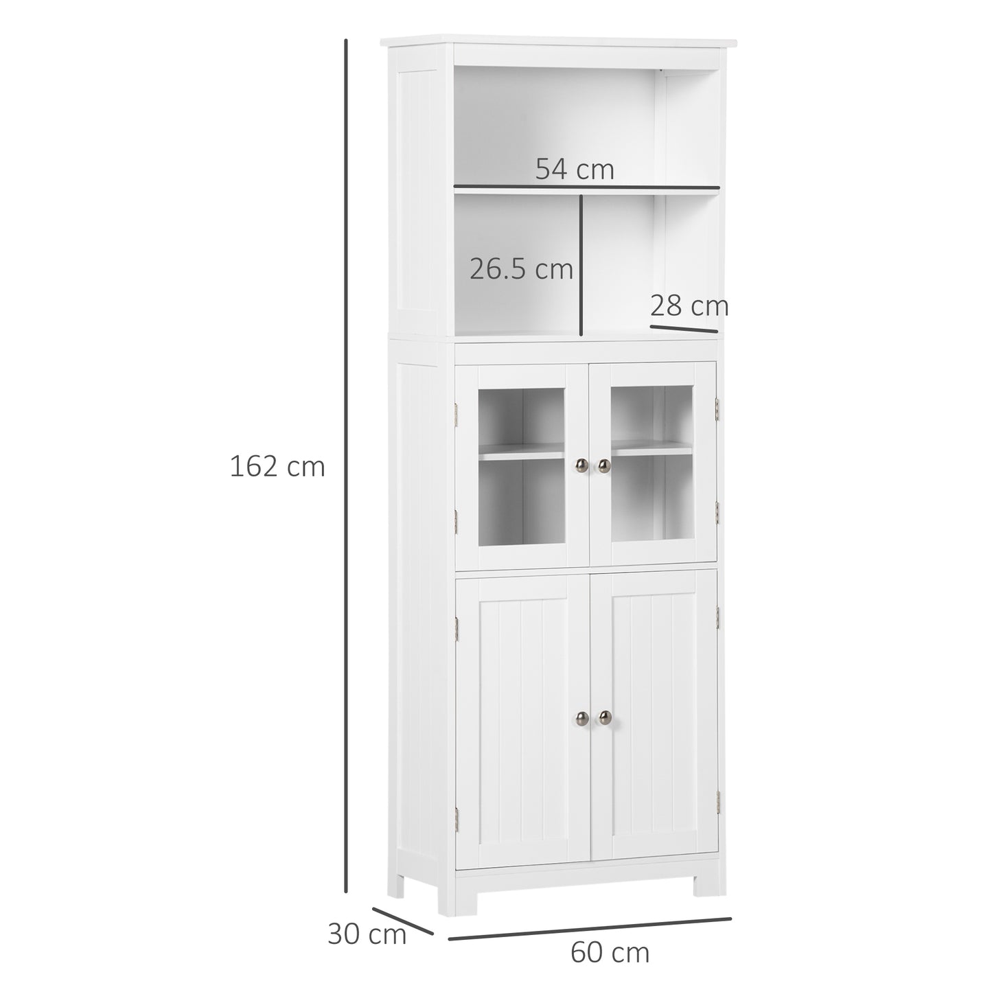 Kitchen Cupboard Storage Cabinet Adjustable Shelves, Glass Doors, White
