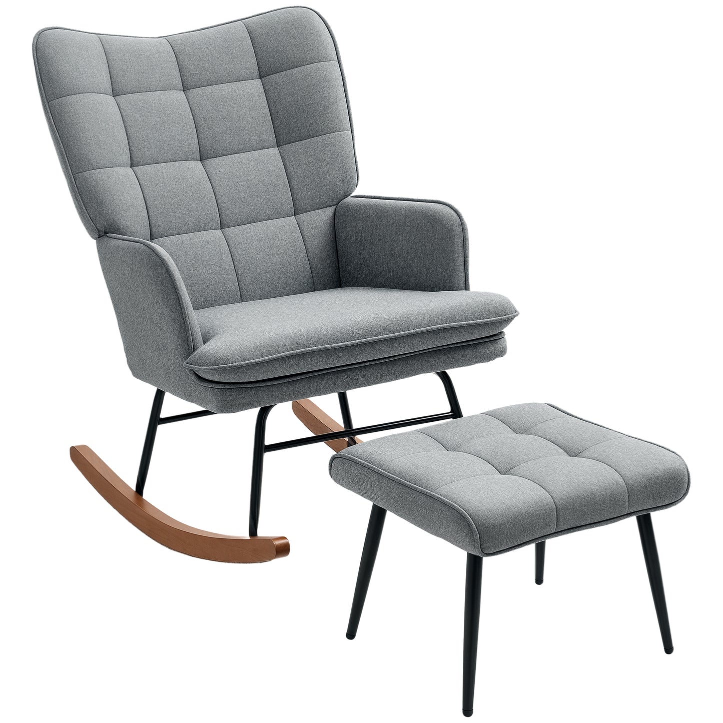 Rocking Chair with Footstool Fabric Wingback Chair for Bedroom Grey