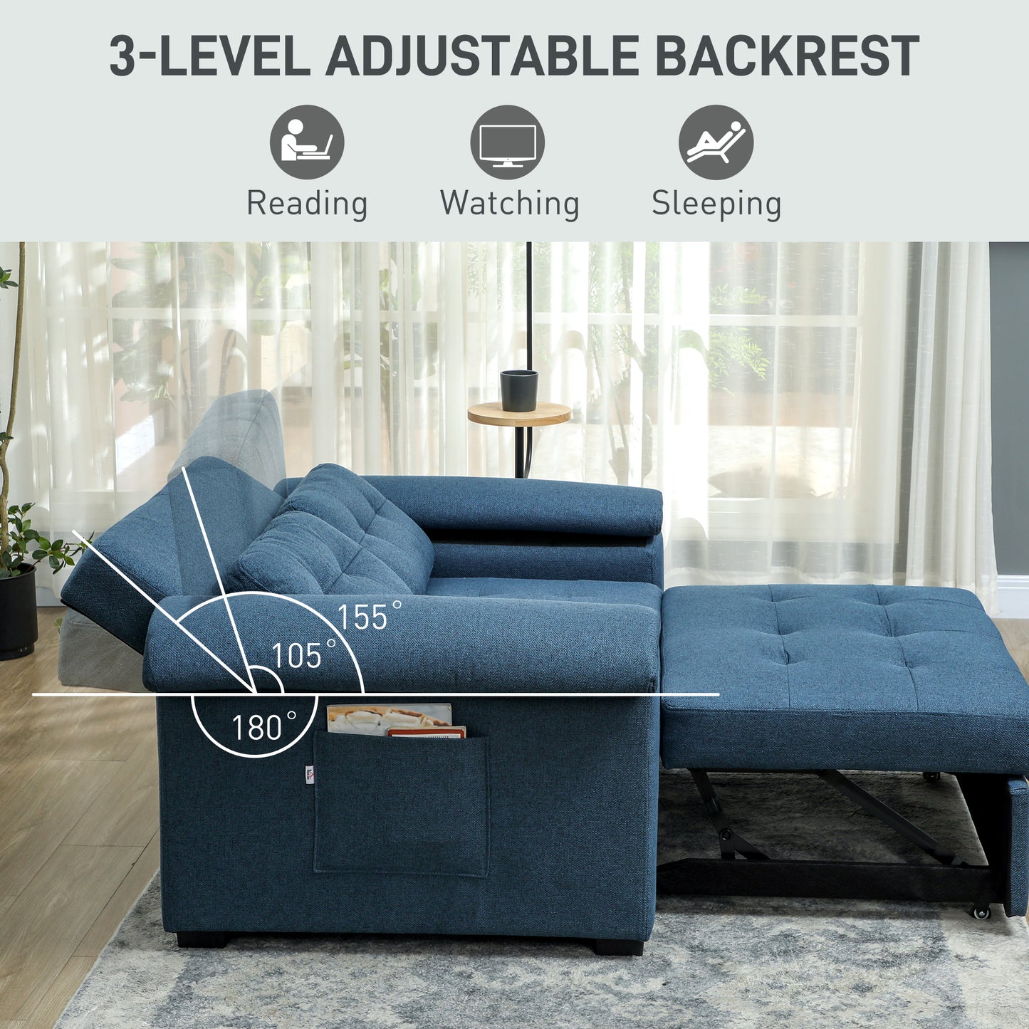 Click Clack Sofa Bed 2 Seater Sofa Bed for Living Room Blue