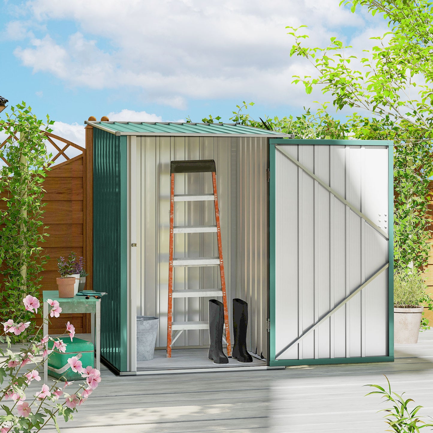 3.3ft x 3.4ft Outdoor Storage Shed Steel Garden Shed w/ Lockable Door