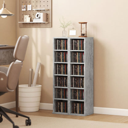 Set of 2 CD Storage Units DVD Shelf with Adjustable Shelves, Grey