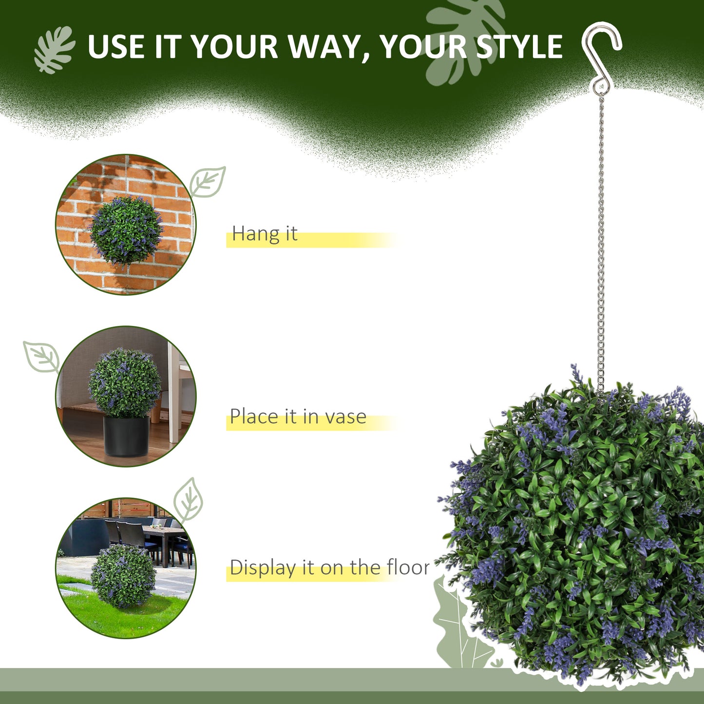Set of 2 Artificial Plant Topiary Balls, Faux Plants, Purple