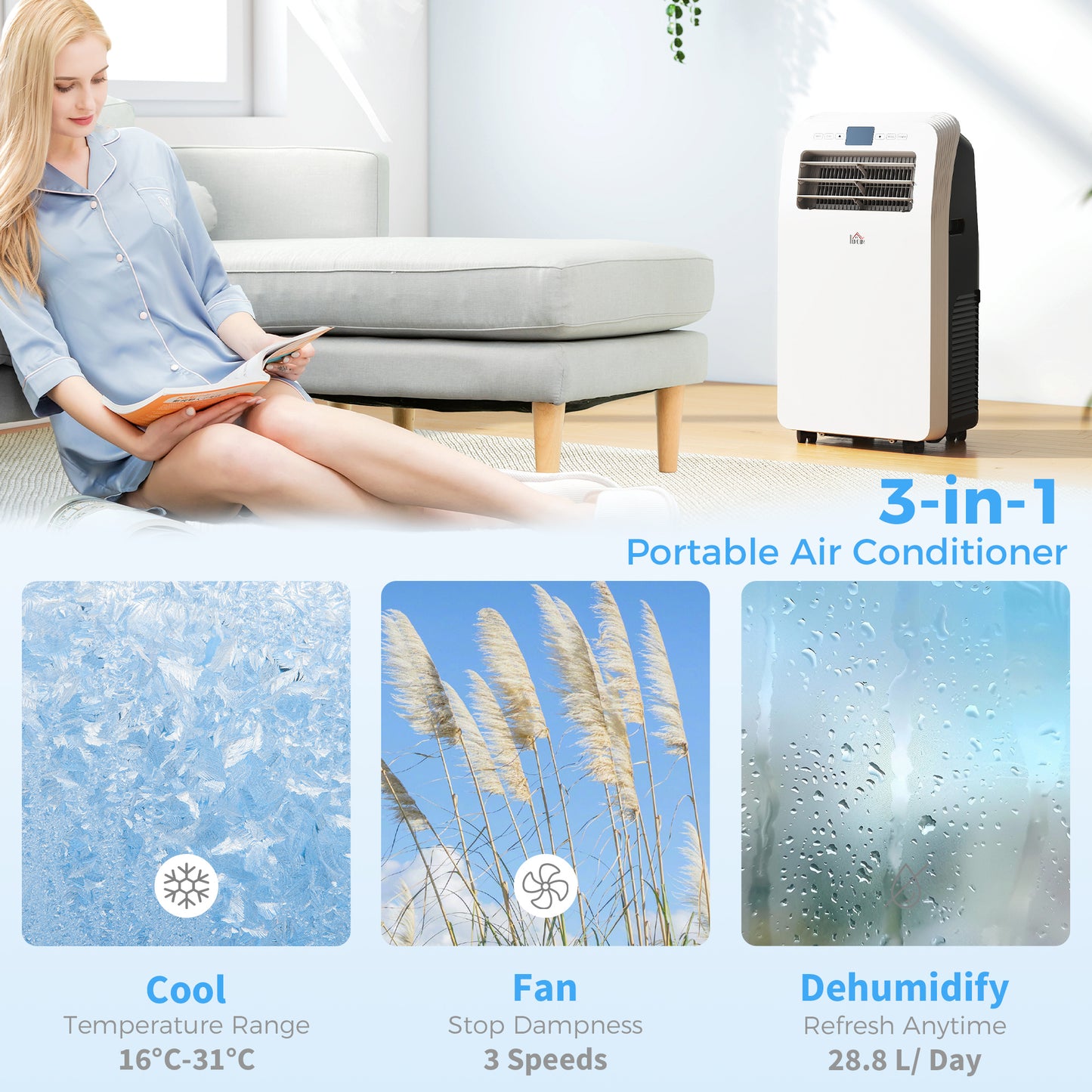 12000 BTU Portable Air Conditioner with 35m², Dehumidifier, Timer