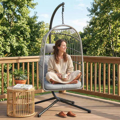 Hanging Egg Chair, Outdoor Swing Chair with Stand, Light Grey
