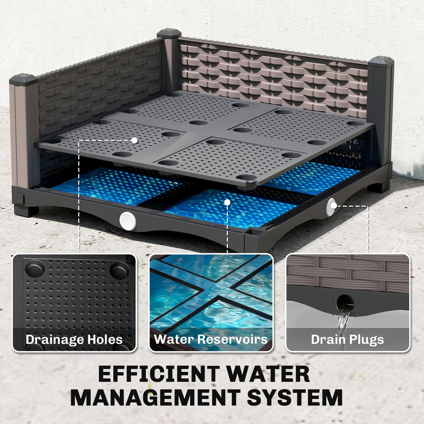 Raised Garden Bed with Trellis and Drainage Holes, Drain Plugs