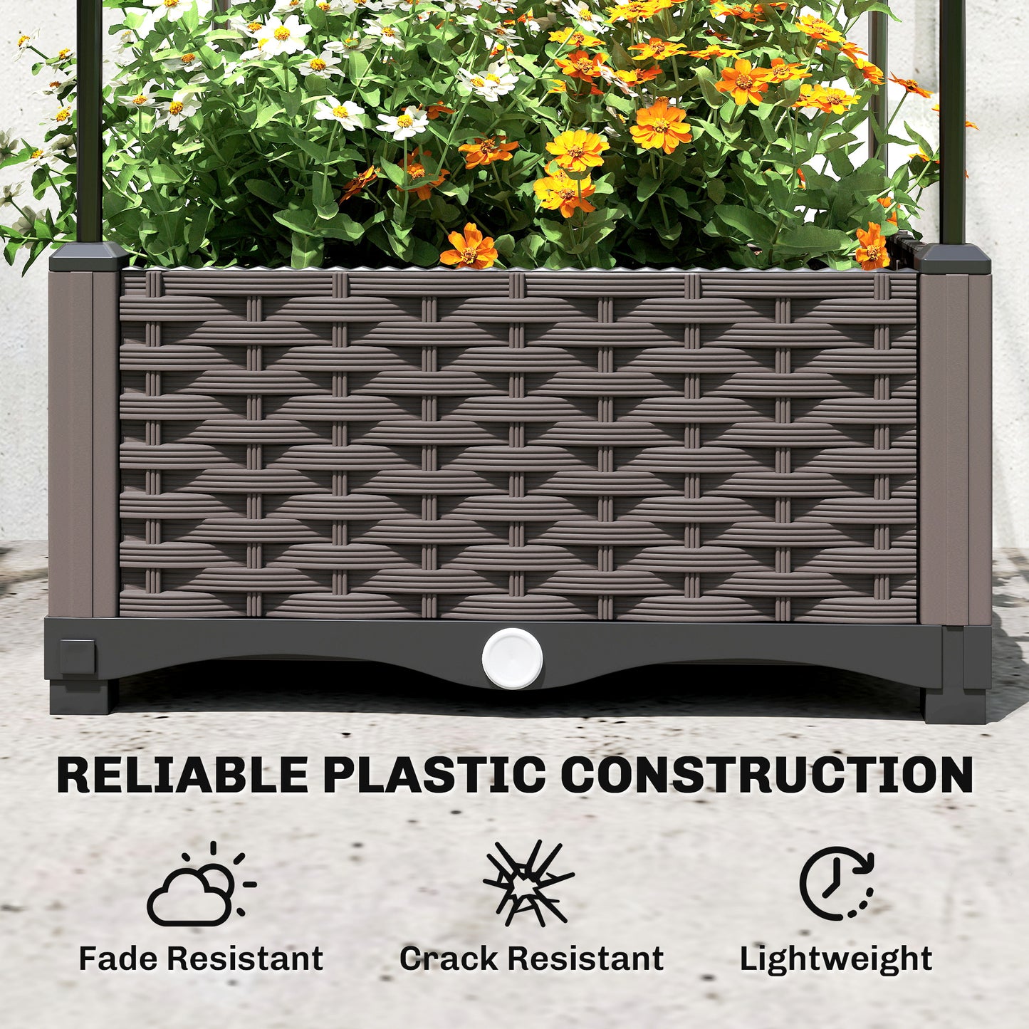 Raised Garden Bed with Trellis and Drainage Holes, Drain Plugs
