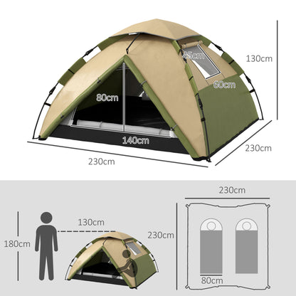 3-4 Man Camping Tent Portable with Bag, Quick Setup, Dark Green