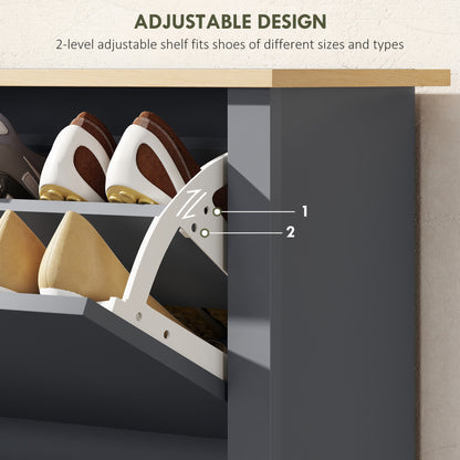 12-Shoe Storage Cabinet 4 Shelves 2 Drawers Tabletop Charcoal Grey