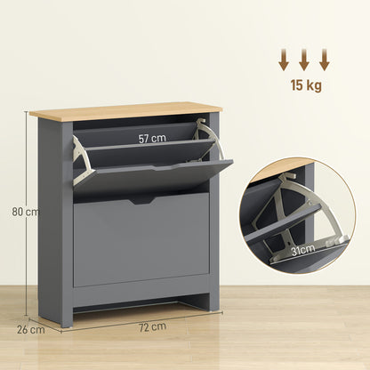 12-Shoe Storage Cabinet 4 Shelves 2 Drawers Tabletop Charcoal Grey