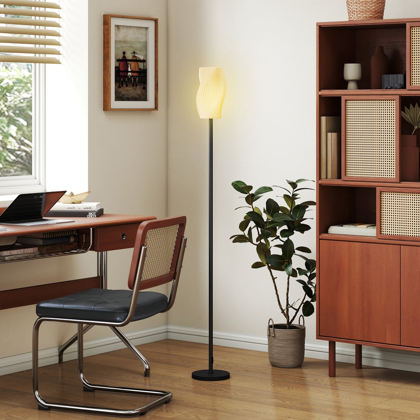 3D Printed Standing Lamp with Shade, E27 Holder without Bulb, White