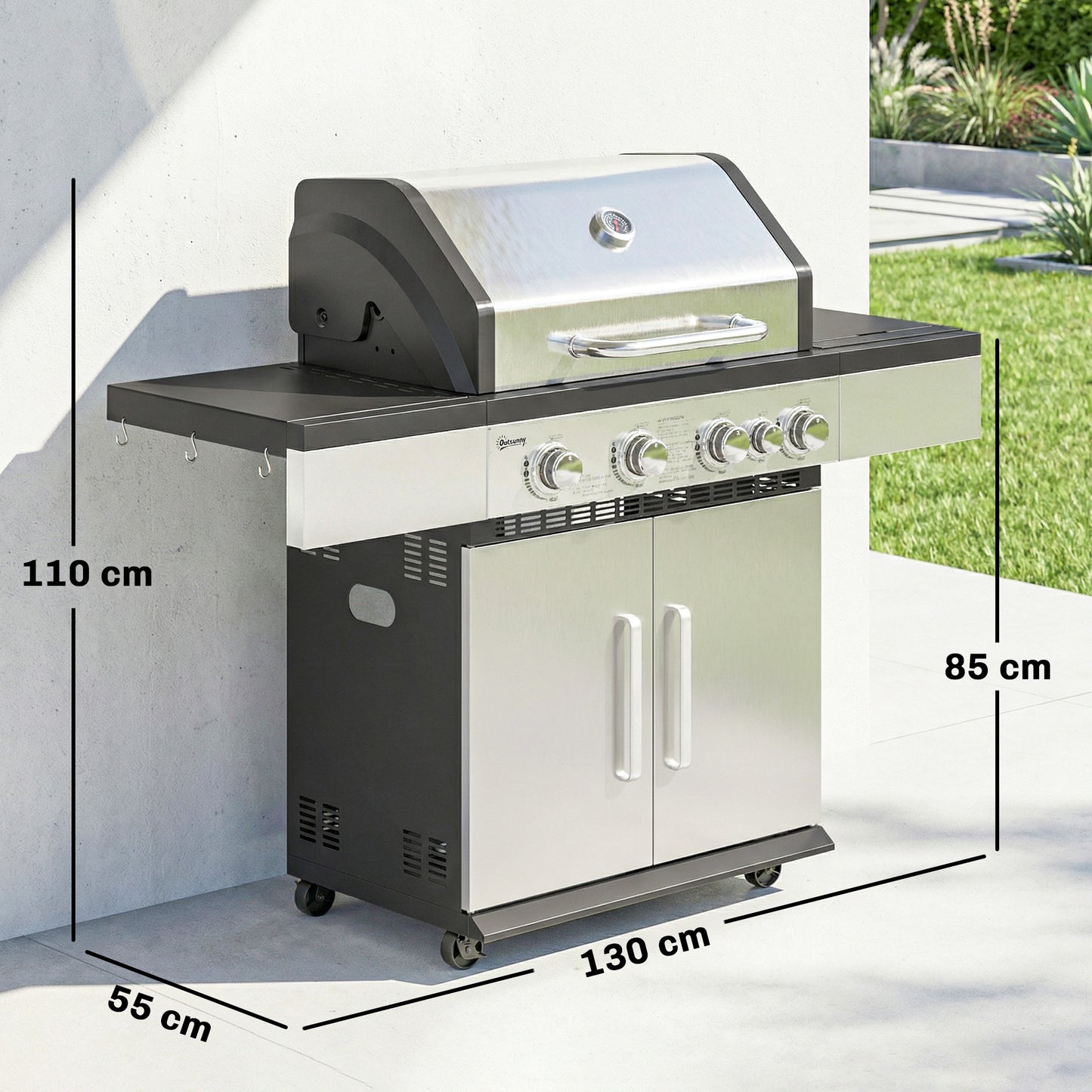 4+1 Burner Gas BBQ Grill, Portable Gas Barbecue Grill