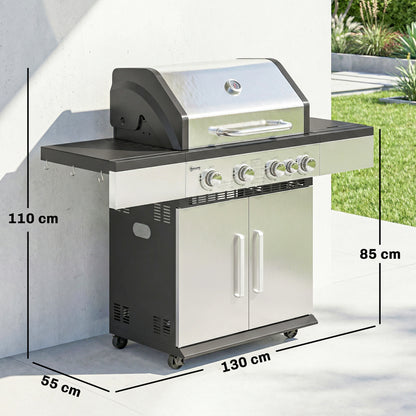 4+1 Burner Gas BBQ Grill, Portable Gas Barbecue Grill
