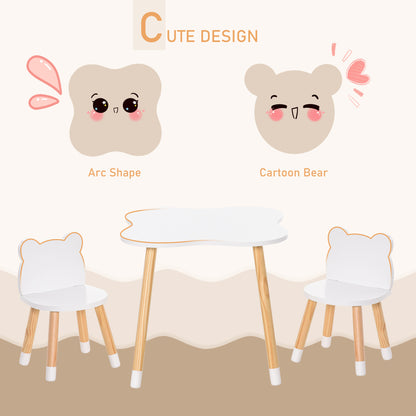 3-Piece Kids Table and Chair Set with 2 Bear-Shaped Chairs, White