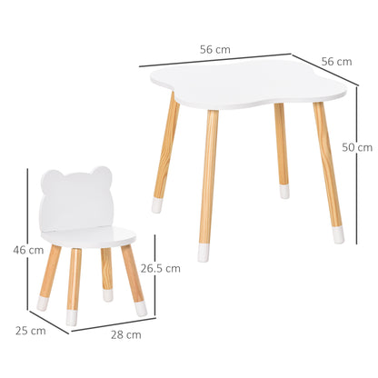 3-Piece Kids Table and Chair Set with 2 Bear-Shaped Chairs, White