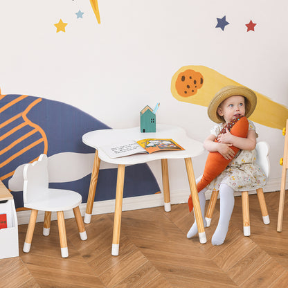 3-Piece Kids Table and Chair Set with 2 Bear-Shaped Chairs, White