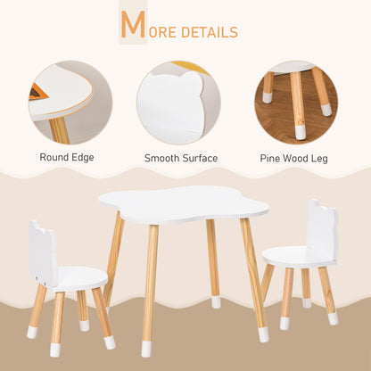 3-Piece Kids Table and Chair Set with 2 Bear-Shaped Chairs, White