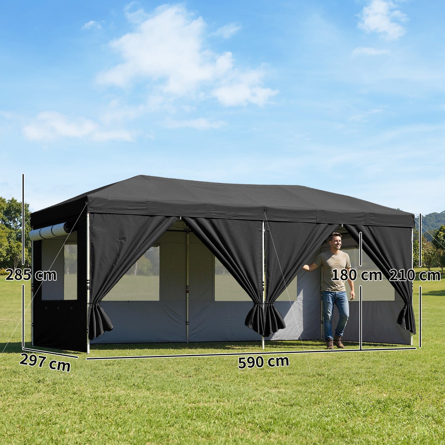 3 x 6 m Pop Up Gazebo, UPF50+ Wedding Party Tent Marquee, Black