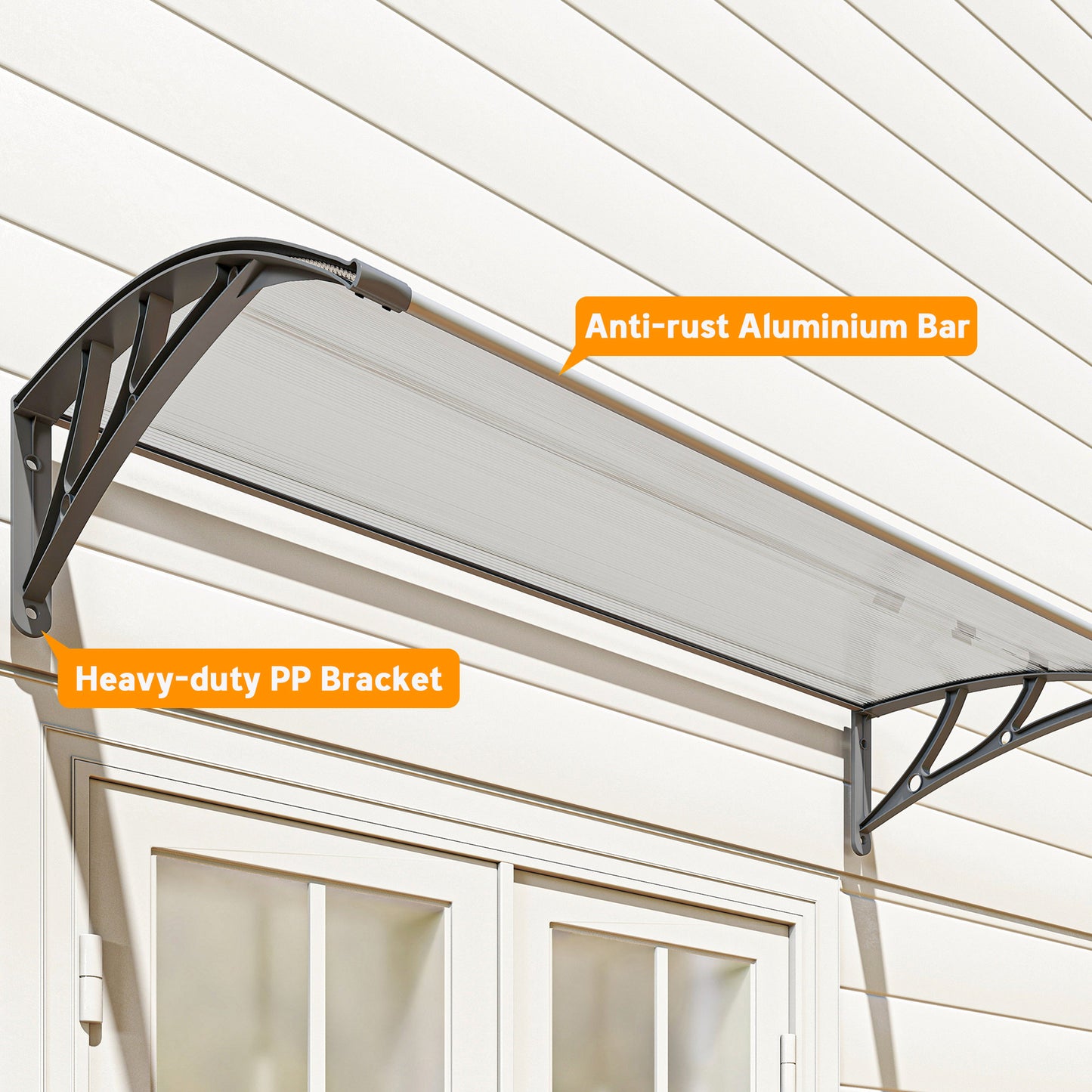 Door Canopy Outdoor Awning Rain Shelter for Window Porch, Grey