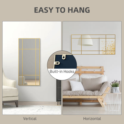 Window Style Vanity Mirror 110 x 50cm Hanging Wall Mirror Gold Tone