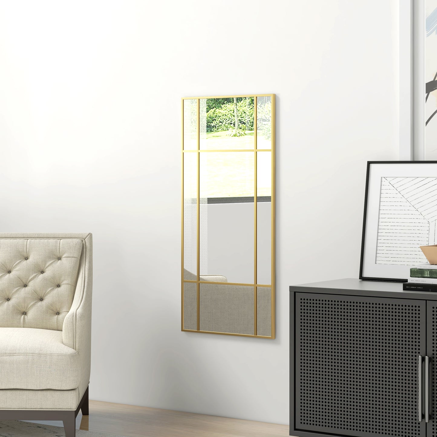 Window Style Vanity Mirror 110 x 50cm Hanging Wall Mirror Gold Tone