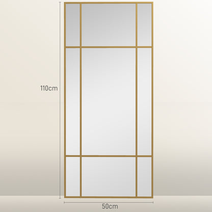 Window Style Vanity Mirror 110 x 50cm Hanging Wall Mirror Gold Tone