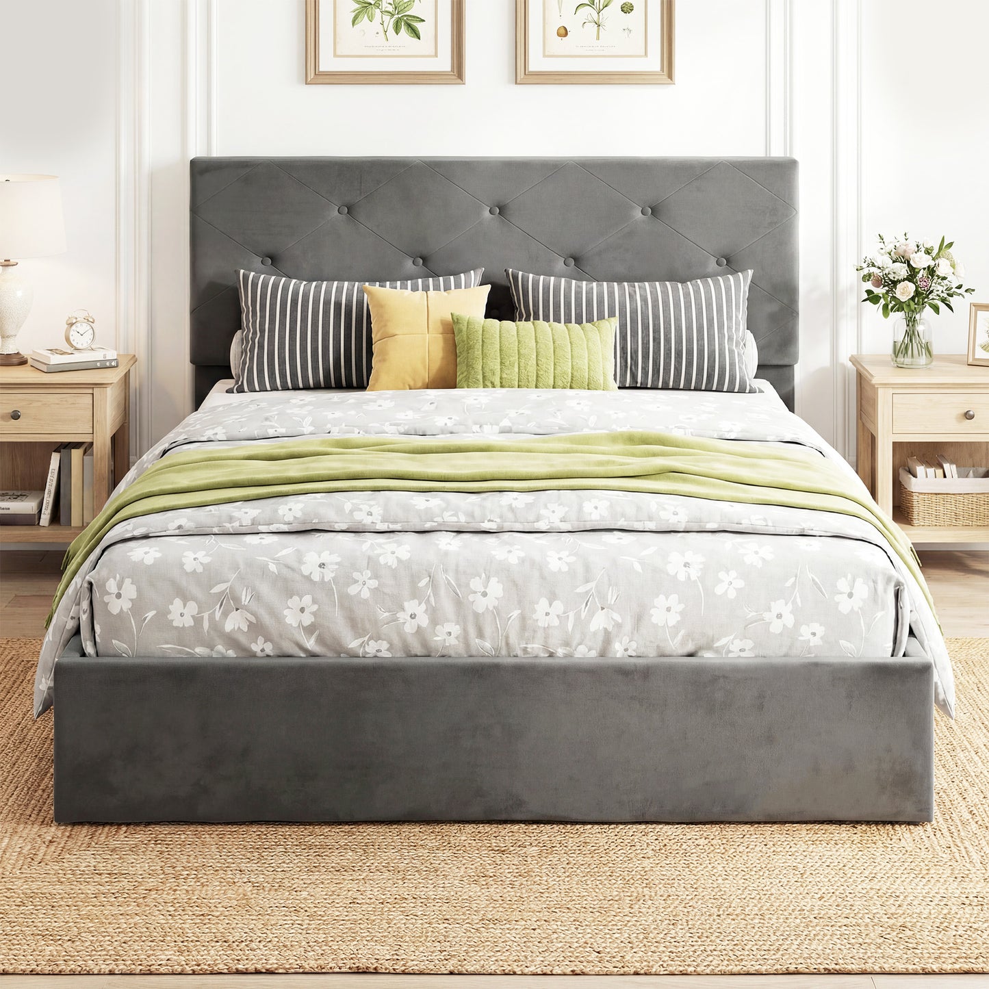 King Size Bed Frame Gas Side Lift Under Bed Storage Dark Grey