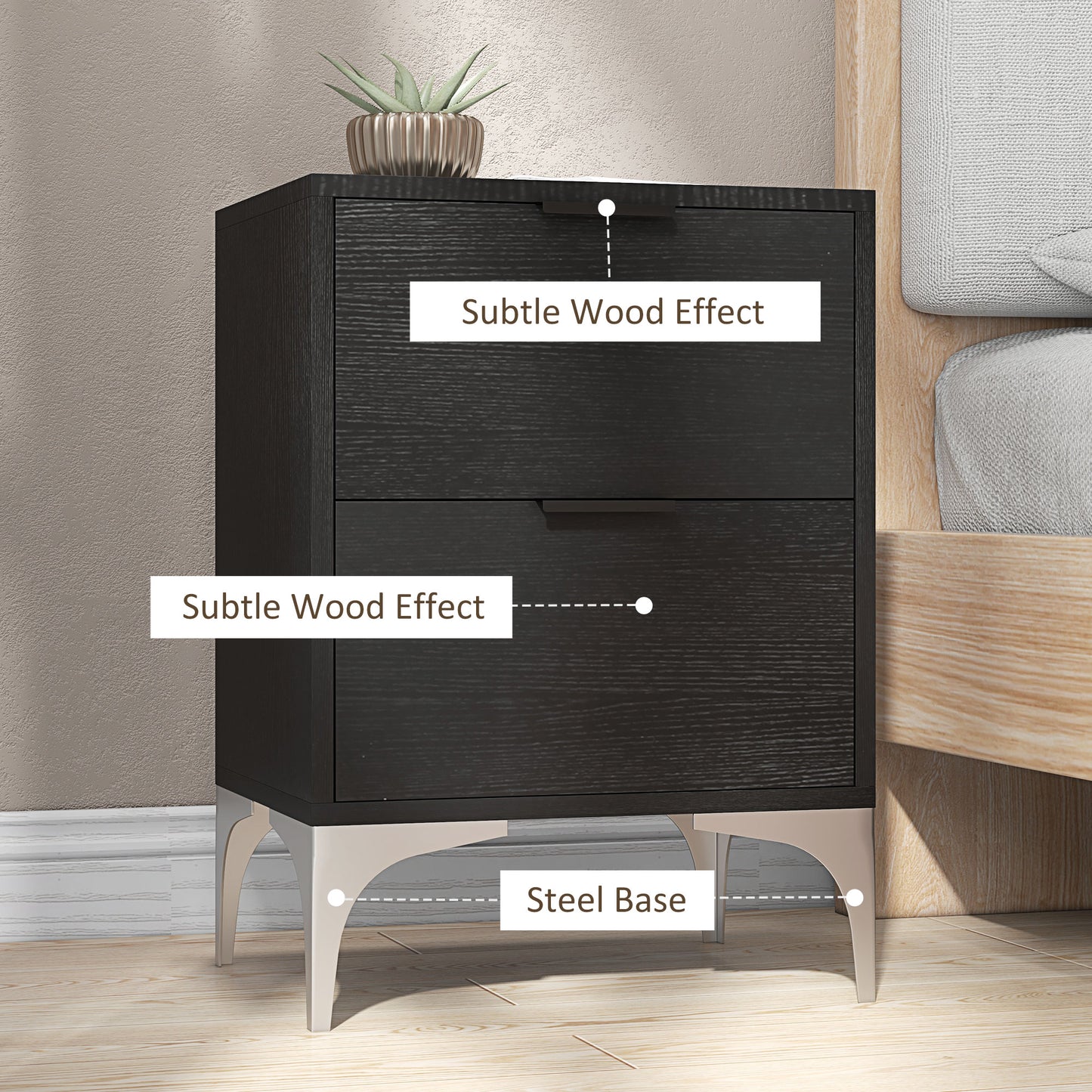 Bedside Tables Set of 2 with 2 Drawers for Bedroom, Living Room