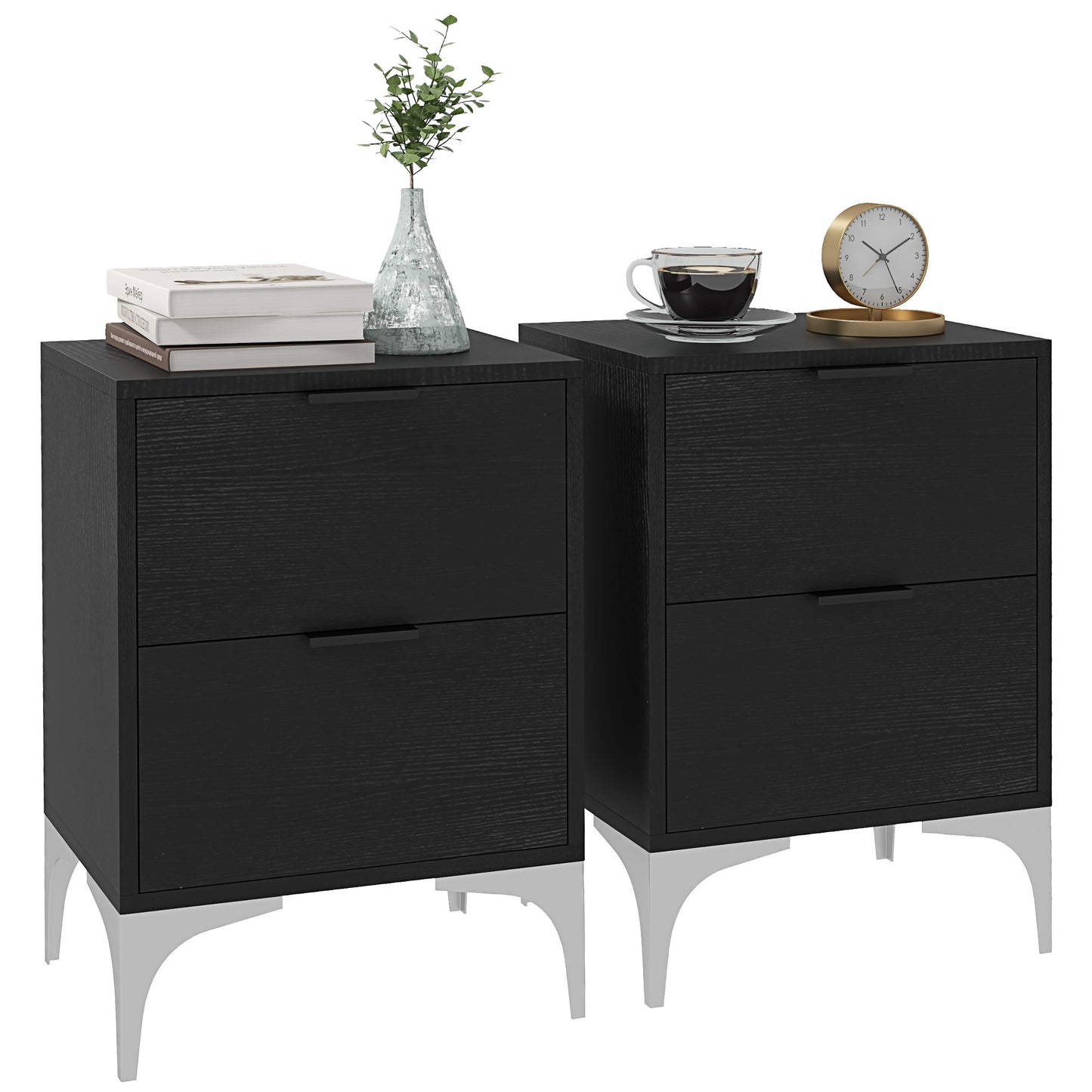 Bedside Tables Set of 2 with 2 Drawers for Bedroom, Living Room
