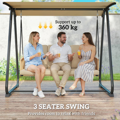 3 Seater Garden Swing Chair with Adjustable Canopy, Sand Brown