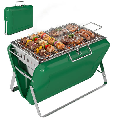 Charcoal BBQ Grill Portable with Tilting Grate Dark Green